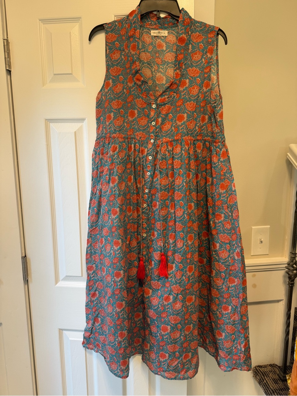 Natural Life Front Tie Tassel Boho Bohemian Style Dress Size Large